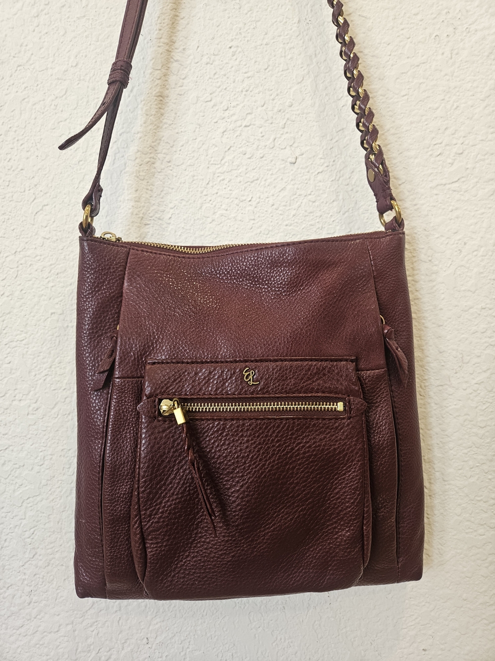 : Elliott Lucca Gwen Leather Crossbody Purse W/ Woven Chain Strap